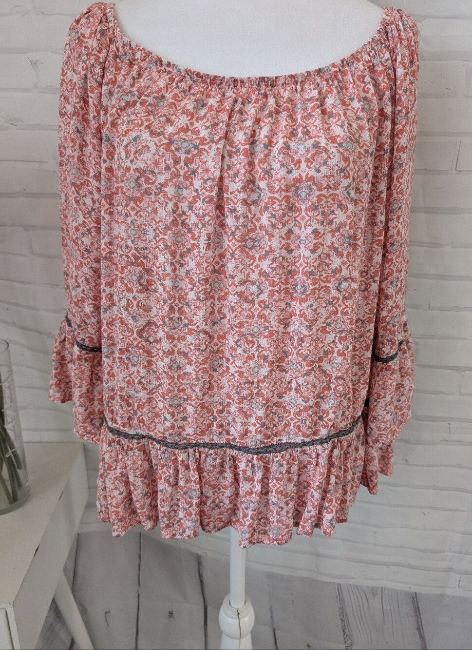 Democracy Coral Pink Floral Off-Shoulder Tunic